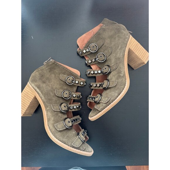 Jeffery Campbell Shoes - JEFFREY CAMPBELL BESS - TAUPE SUEDE STUDDED BUCKLE STRAP SANDAL BOOTIE